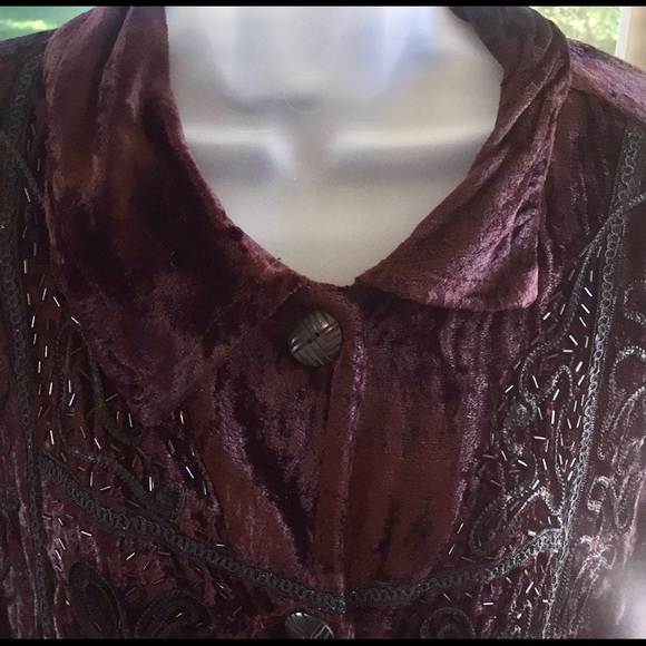 Chico’s size 3 dark brown velvet blouse w/ beading - Picture 3 of 7